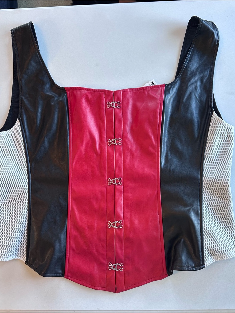 AKIRA Black and Red Faux Leather Corset Tank
